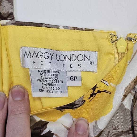 Maggy London petites yellow and brown spaghetti sweetheart floral dress sz 6p - Picture 5 of 5